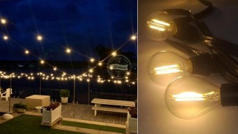 Ghirlanda Luminoasa de Exterior, cu 1 Bec Edison Led/m, Lungime 20 m, lumina calda