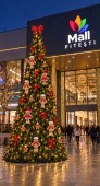 Brad luminos maxi complet decorat Crăciun 9 m înălțime Cookies for Christmas, brazi luminoși mari profesionali complet decorați pentru Crăciun, iluminat festiv profesional