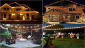 Ghirlanda luminoasa Craciun de exterior, instalatii luminoase profesionale contur casa, 14 m, cu 28  becuri led si globuri colorate/opace/transparente