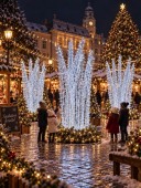 Inchiriere pachete iluminat festiv Craciun decoratiuni luminoase exterior, sani cu reni, brazi luminosi, de carosabil