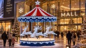 Set Carusel luminos Craciun cu reni maxi pentru decor exterior, carusel luminos maxi 4 m, iluminat festiv Craciun
